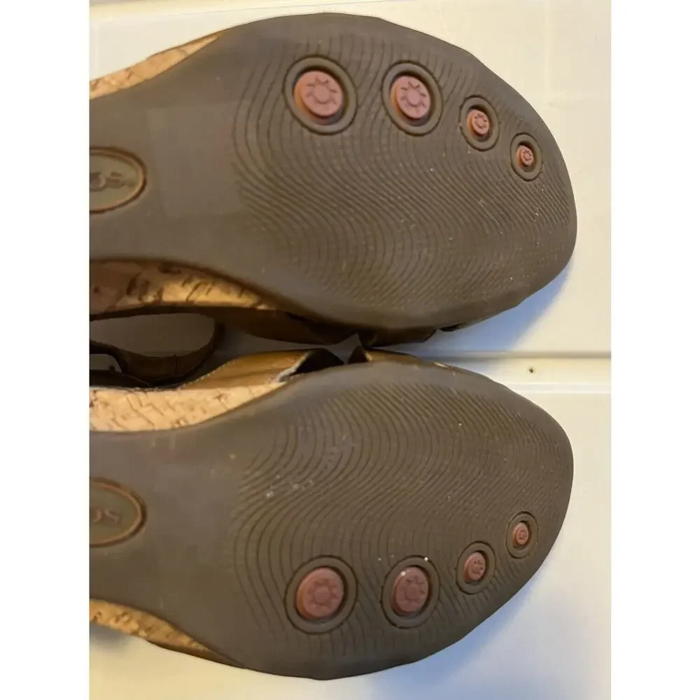 Taos Passion Flowers Leather Cork Wedge Sandals In Brown Womens Size 10 T-strap - Picture 13 of 14